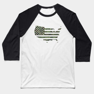 USA Flag - Woodland Camo Baseball T-Shirt